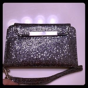 Silver glitter phone wristlet
